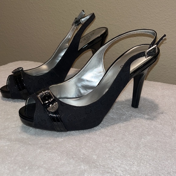 GUESS Black Slingback Peep Toe Heels - Picture 8 of 8